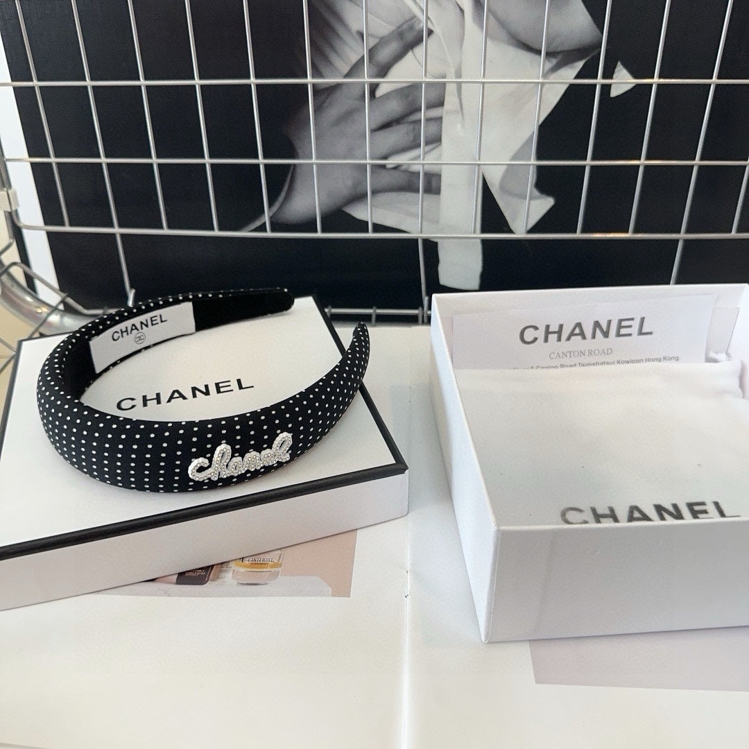 CHANEL BLACK FABRIC HAIRBAND 423658