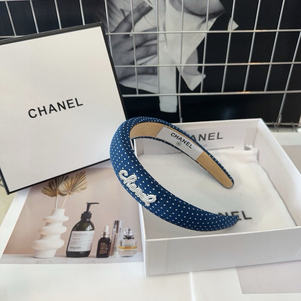 CHANEL NAVY BLUE FABRIC HAIRBAND 423659