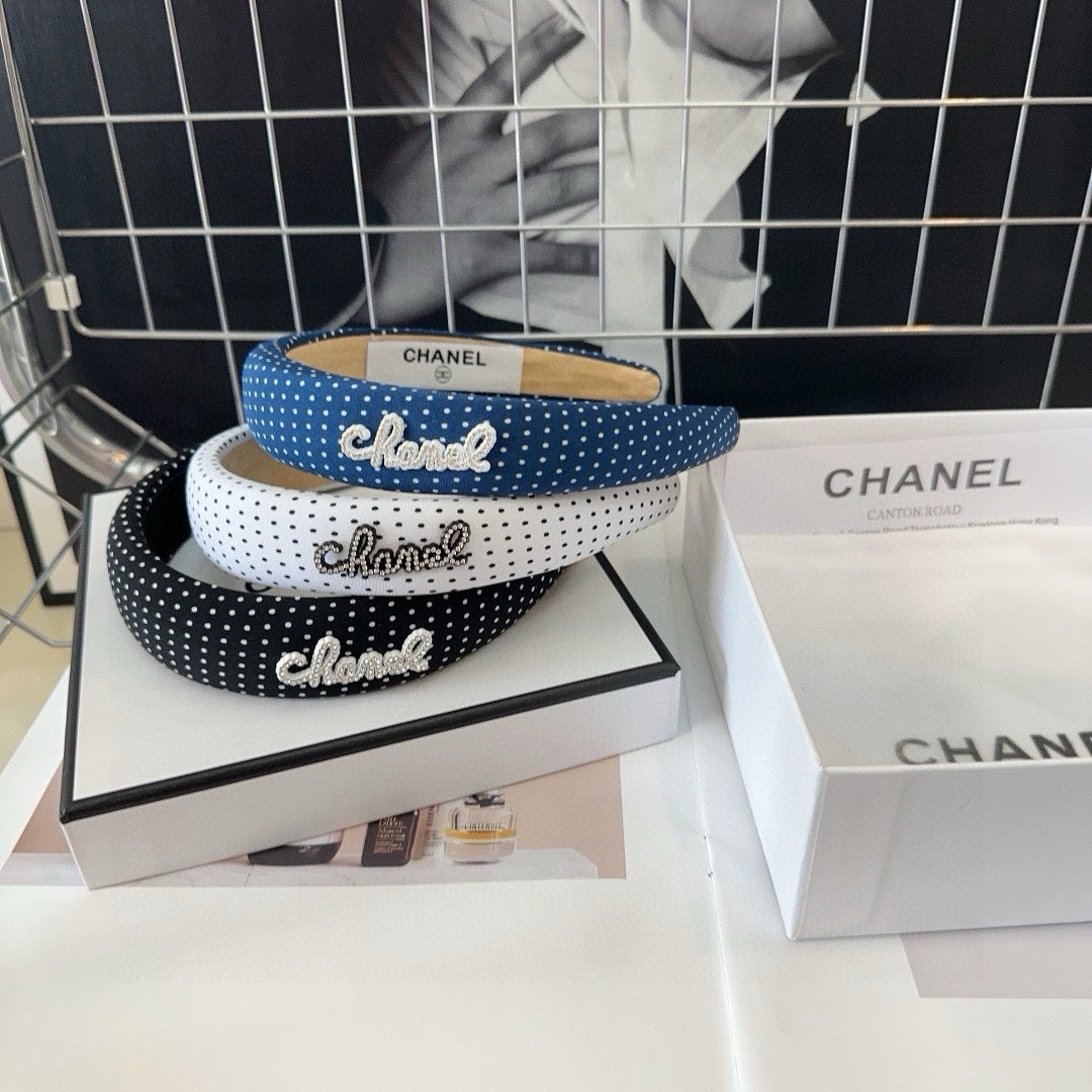 CHANEL NAVY BLUE FABRIC HAIRBAND 423659
