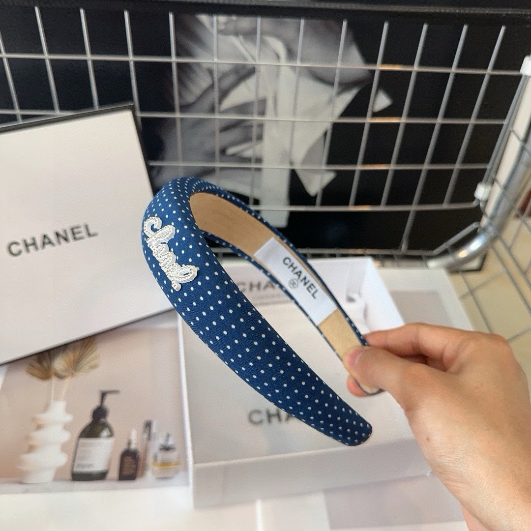CHANEL NAVY BLUE FABRIC HAIRBAND 423659