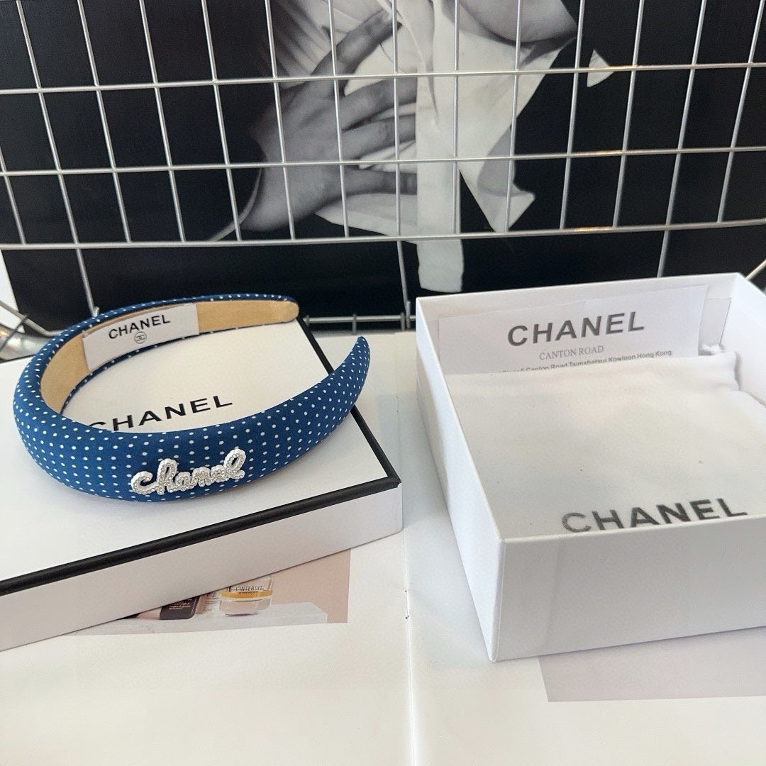 CHANEL NAVY BLUE FABRIC HAIRBAND 423659