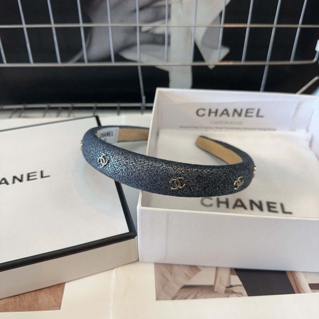 CHANEL BLACK DENIM FABRIC HAIRBAND 423664