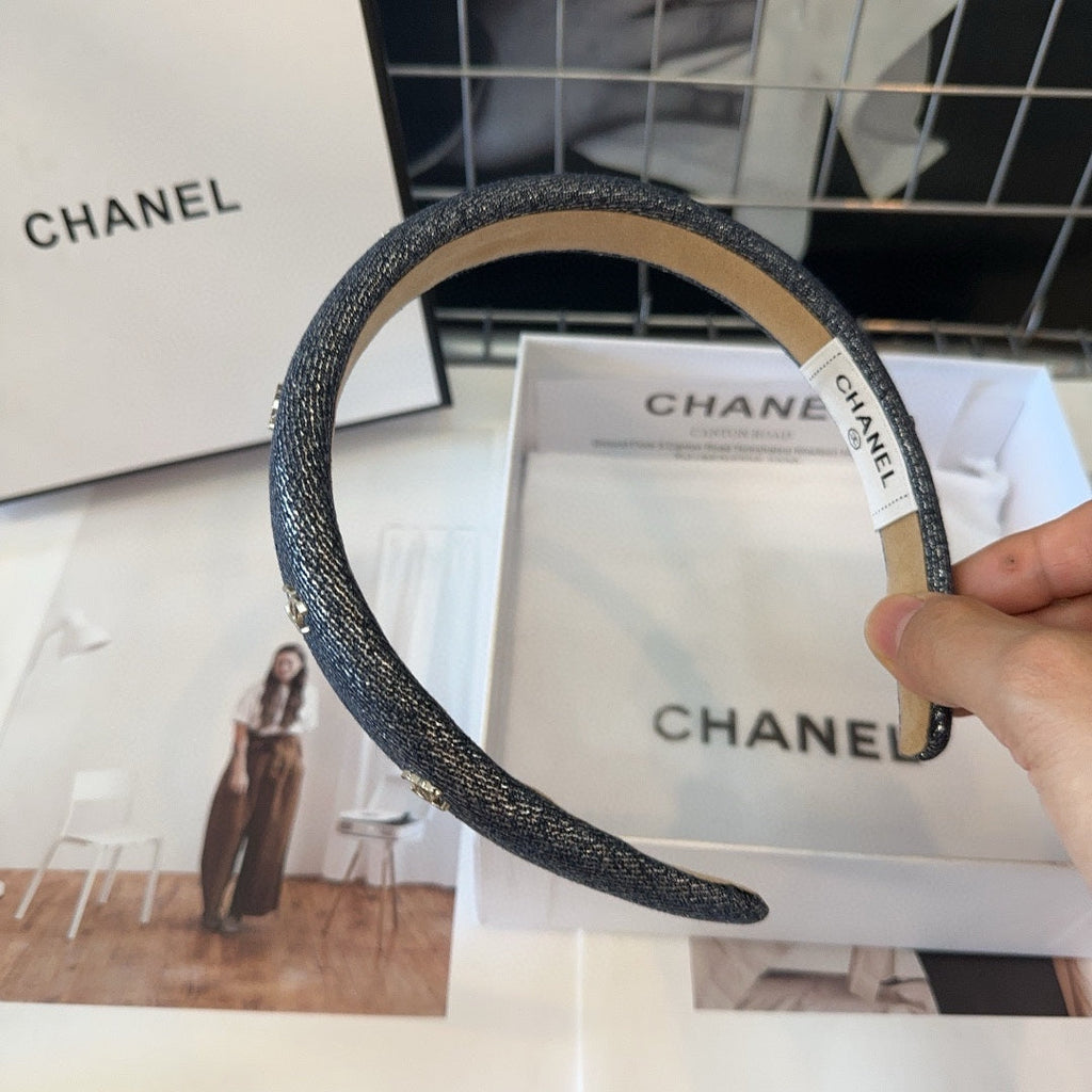 CHANEL BLACK DENIM FABRIC HAIRBAND 423664
