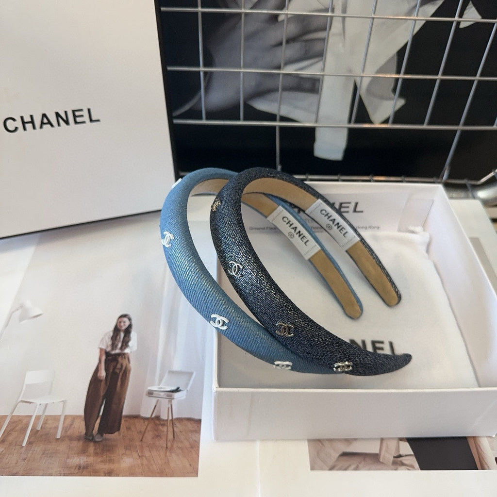CHANEL BLACK DENIM FABRIC HAIRBAND 423664