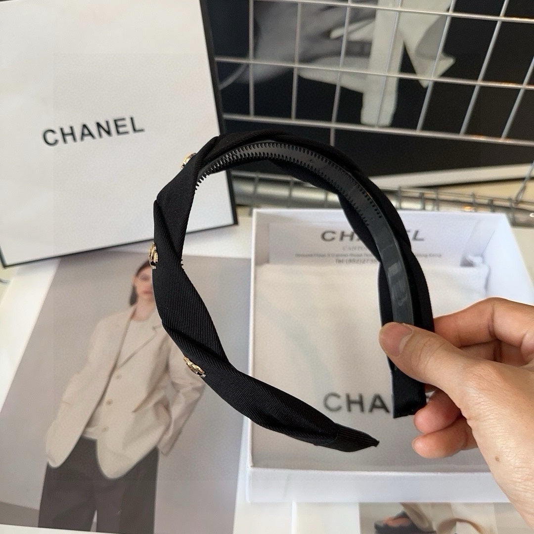 CHANEL BLACK FABRIC HAIRBAND 432852