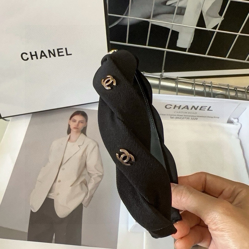 CHANEL BLACK FABRIC HAIRBAND 432852