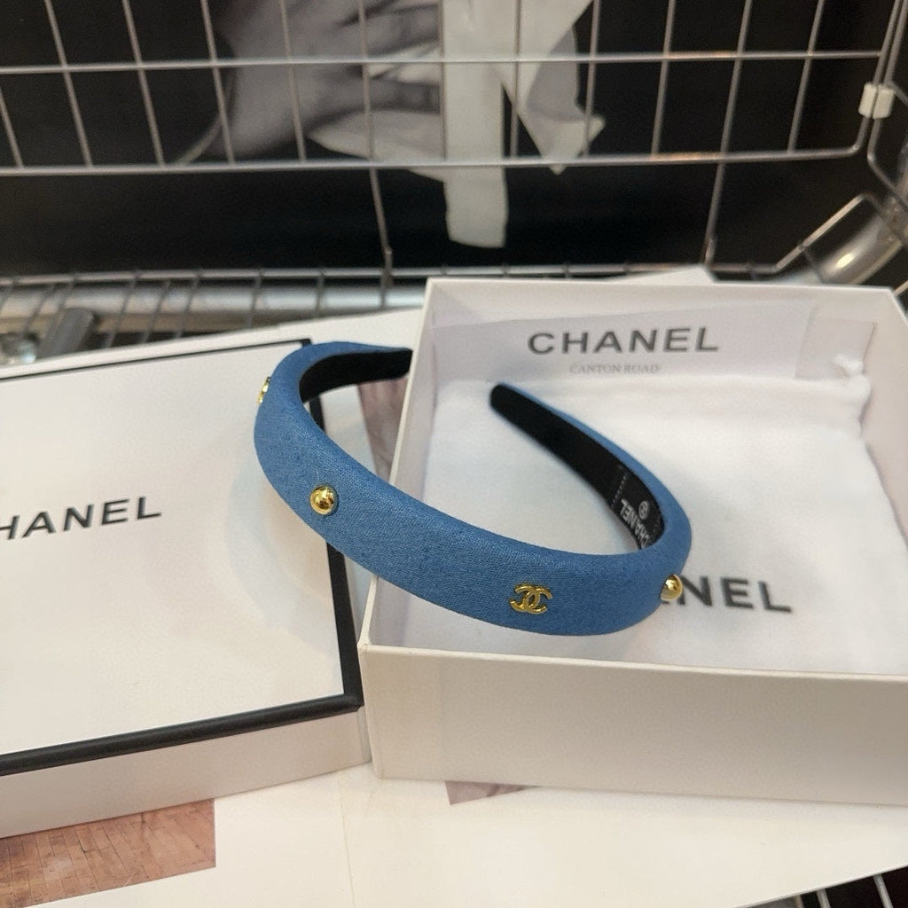 CHANEL CLASSIC BLUE DENIM FABRIC HAIRBAND 432853
