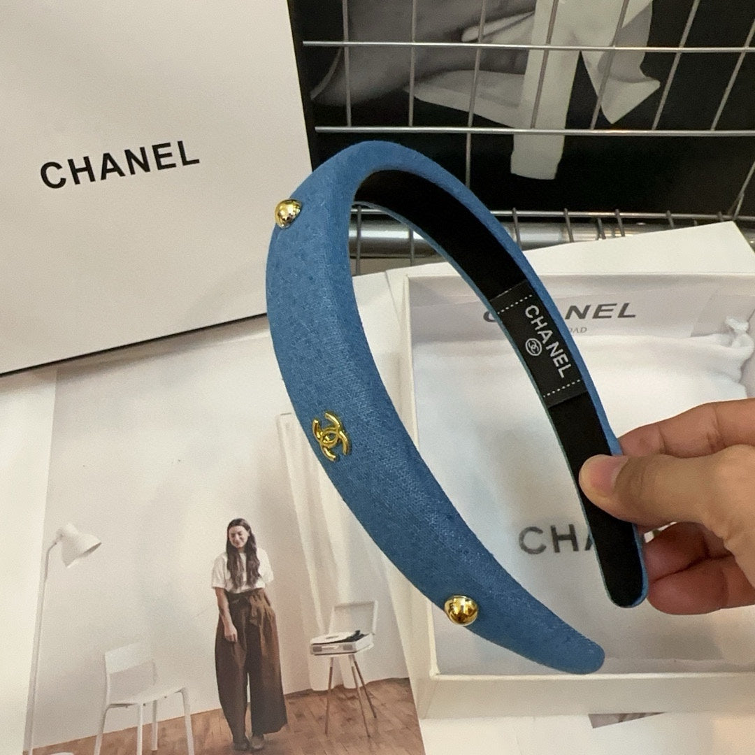 CHANEL CLASSIC BLUE DENIM FABRIC HAIRBAND 432853