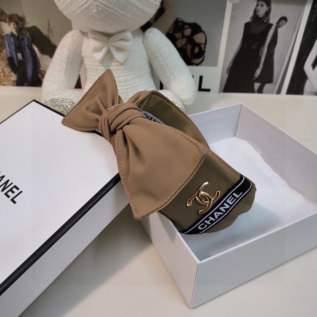 CHANEL CAMEL BROWN FABRIC HAIRBAND 124635