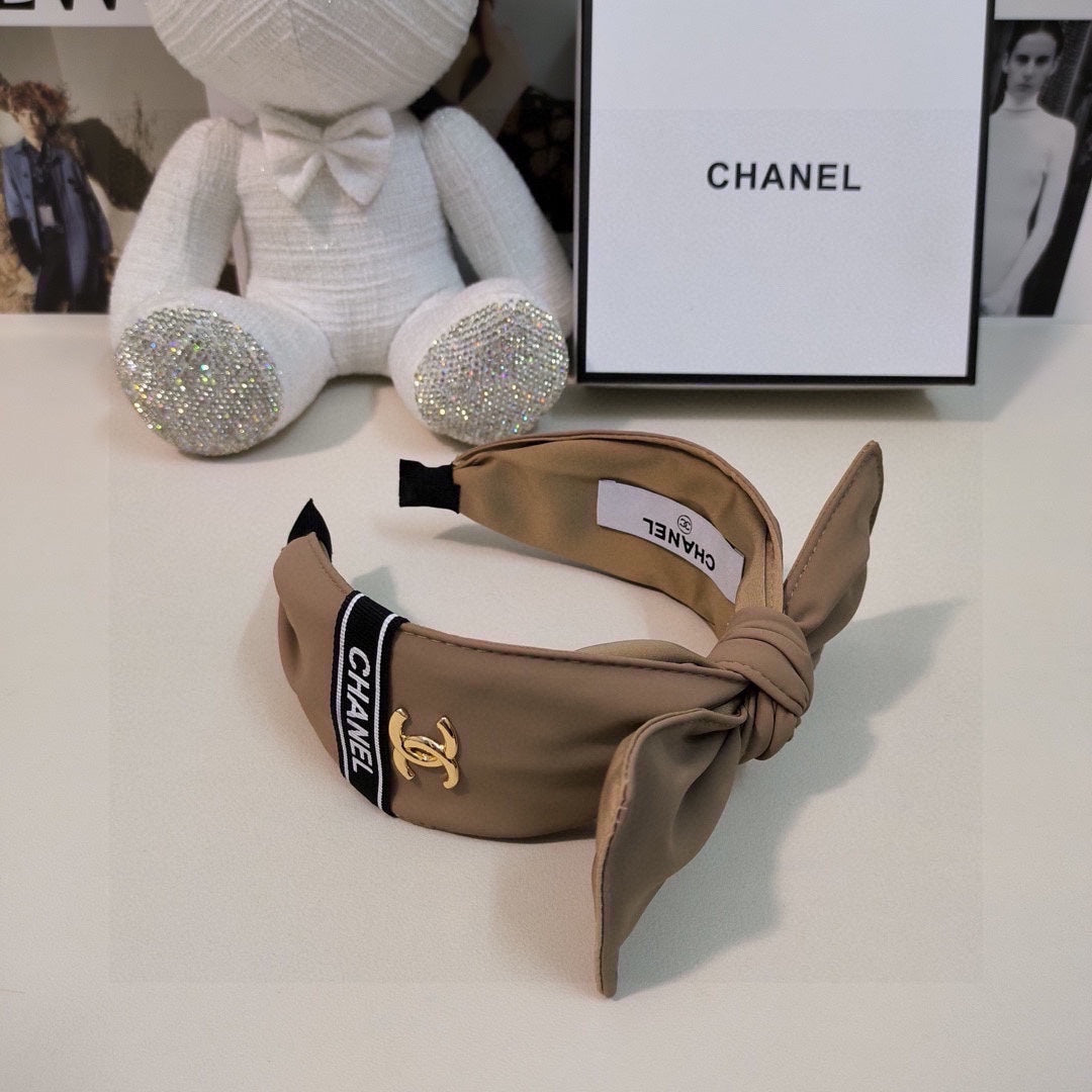 CHANEL CAMEL BROWN FABRIC HAIRBAND 124635