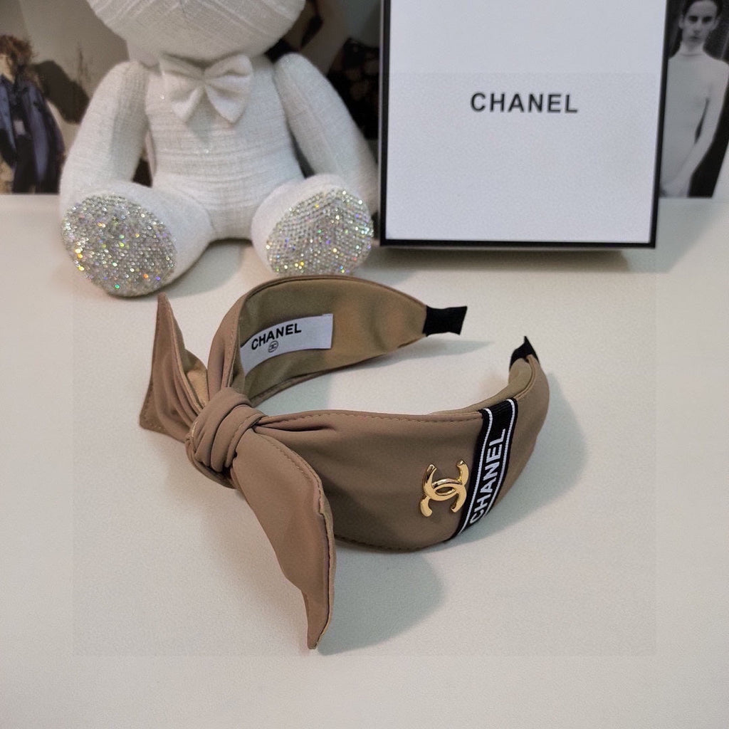 CHANEL CAMEL BROWN FABRIC HAIRBAND 124635
