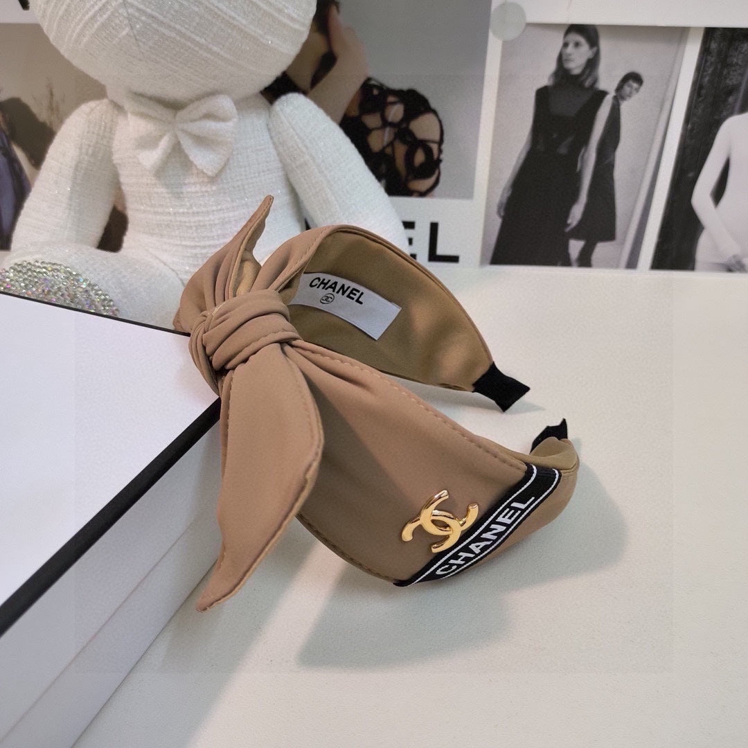CHANEL CAMEL BROWN FABRIC HAIRBAND 124635