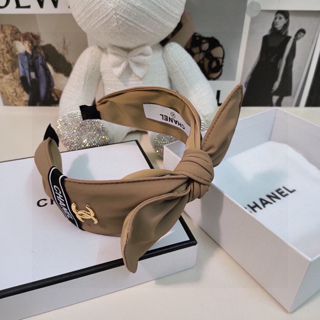CHANEL CAMEL BROWN FABRIC HAIRBAND 124635