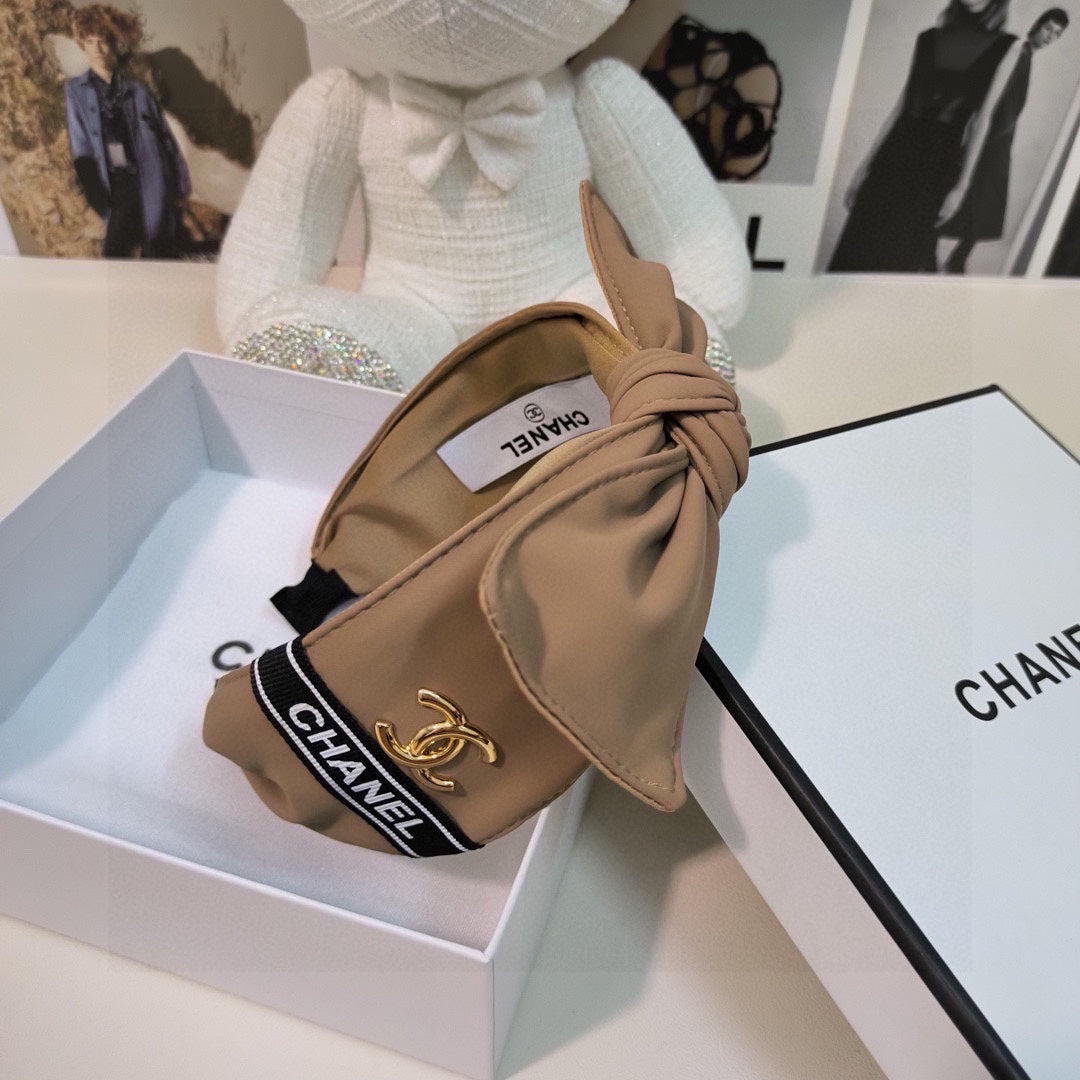 CHANEL CAMEL BROWN FABRIC HAIRBAND 124635