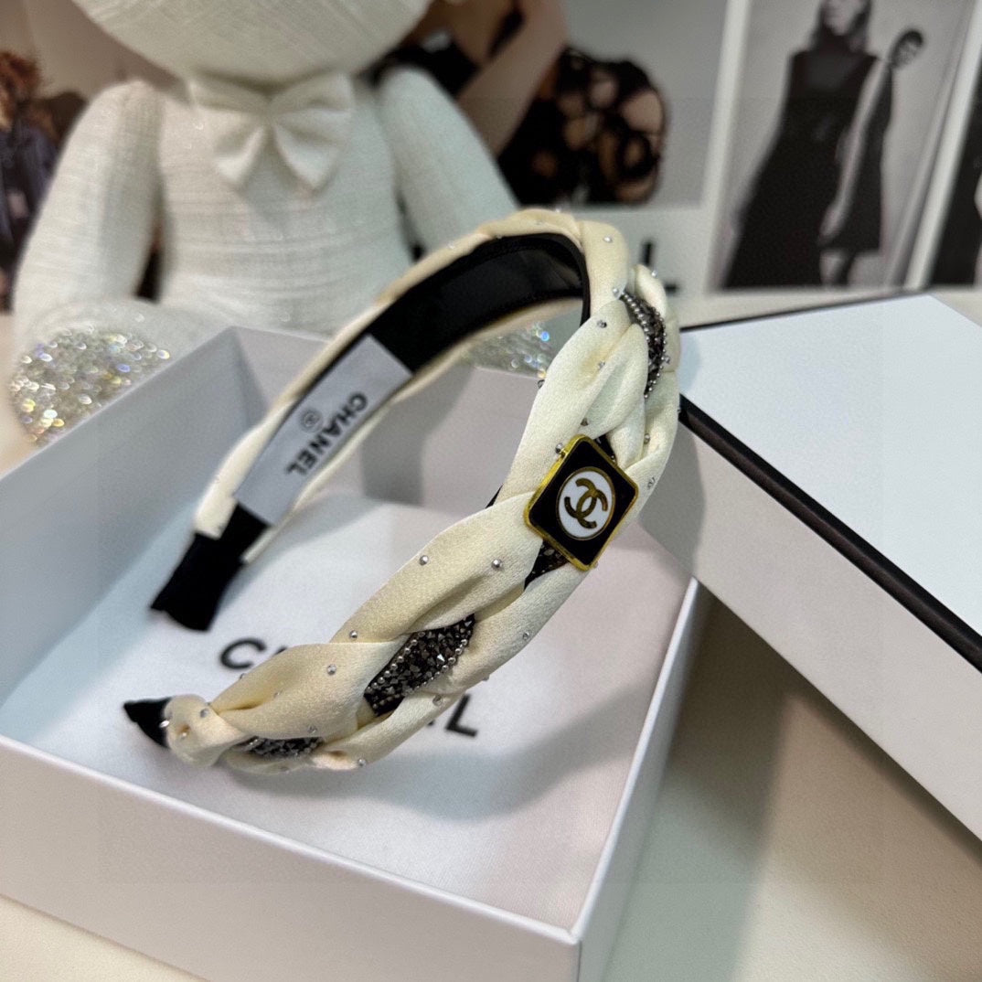 CHANEL HAIRBAND LOGO WHITE FOR WOMEN 151339