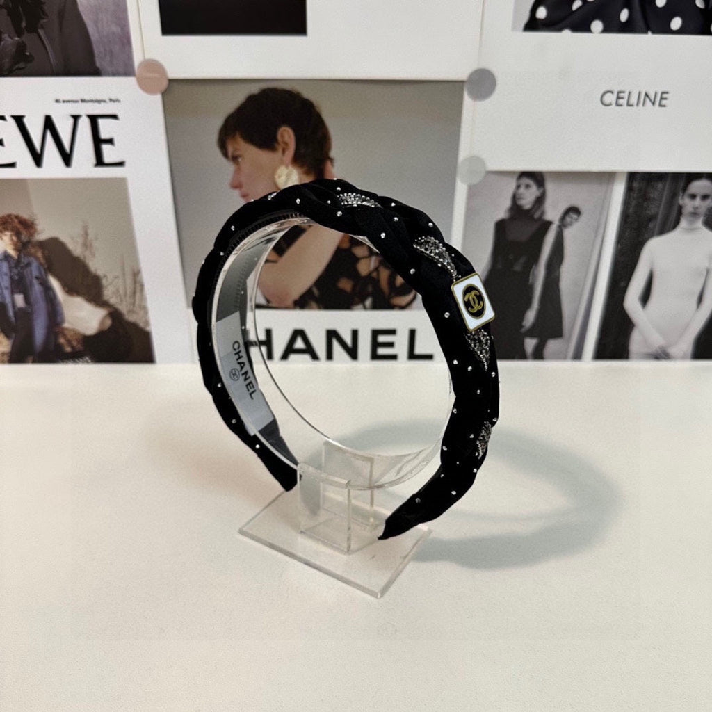 CHANEL HAIRBAND LOGO BLACK FOR WOMEN 151340