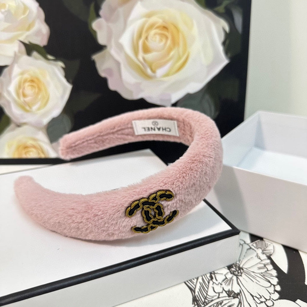 CHANEL FLAMINGO PINK SHEARLING HEADBAND 151383
