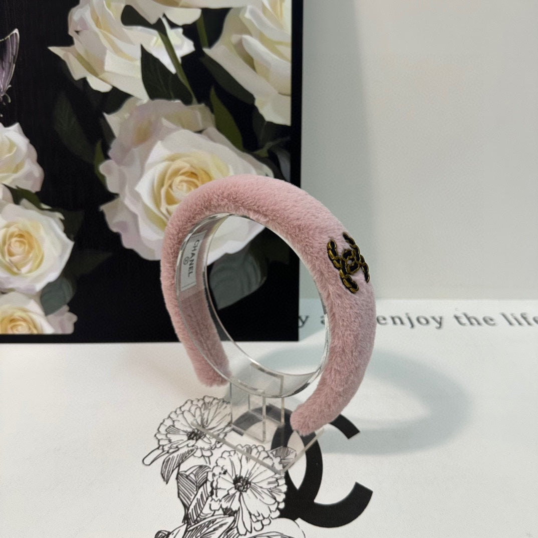 CHANEL FLAMINGO PINK SHEARLING HEADBAND 151383