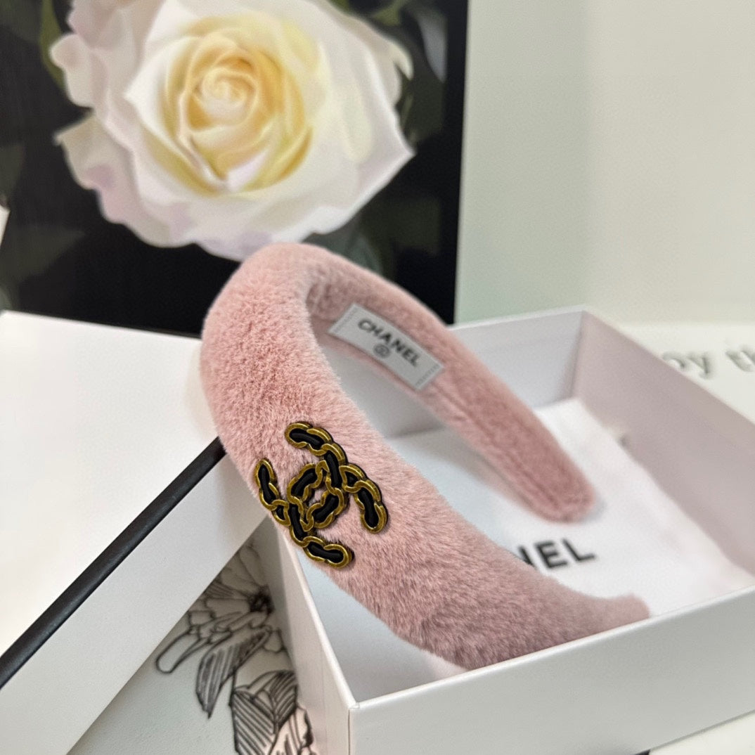 CHANEL FLAMINGO PINK SHEARLING HEADBAND 151383
