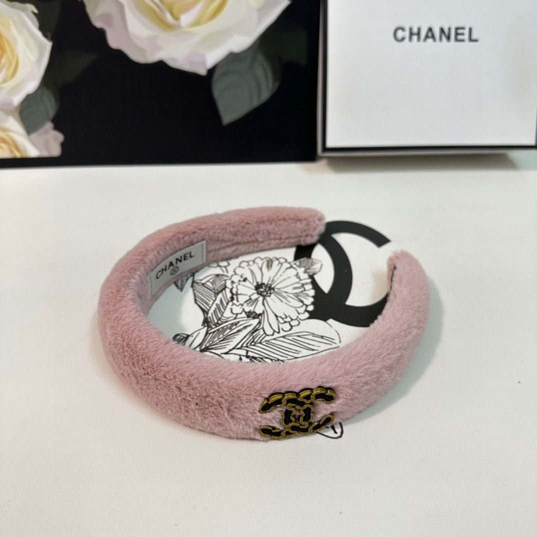 CHANEL FLAMINGO PINK SHEARLING HEADBAND 151383