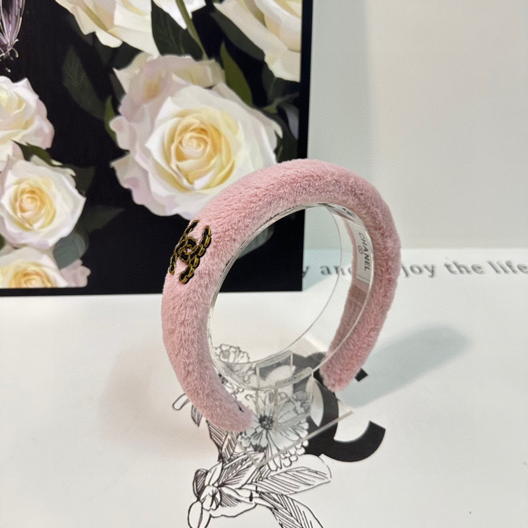 CHANEL FLAMINGO PINK SHEARLING HEADBAND 151383