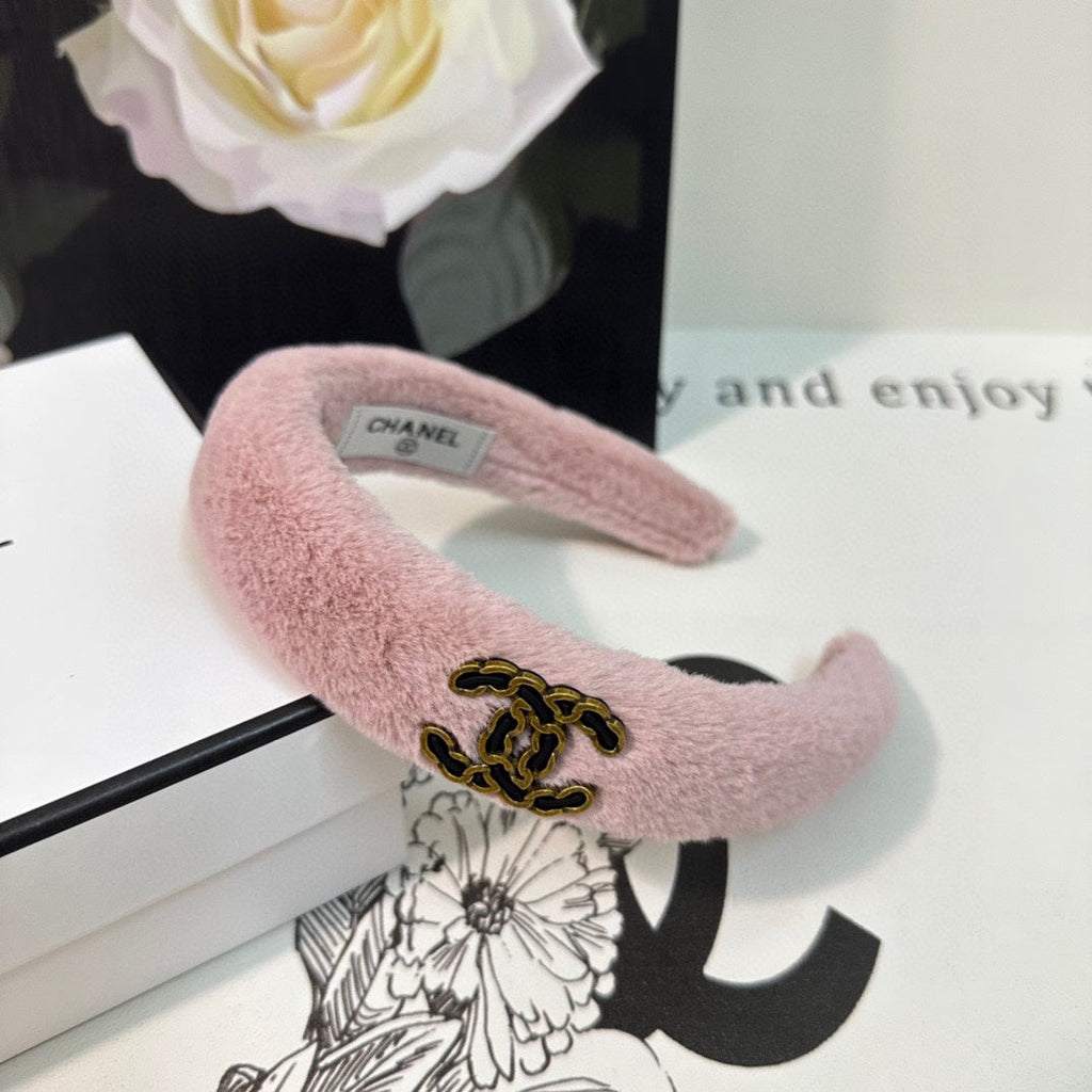 CHANEL FLAMINGO PINK SHEARLING HEADBAND 151383