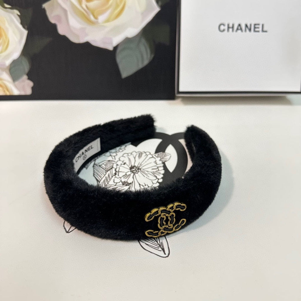 CHANEL BLACK SHEARLING HEADBAND 151385