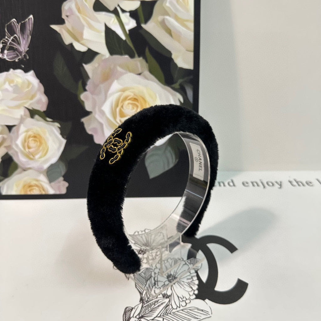 CHANEL BLACK SHEARLING HEADBAND 151385