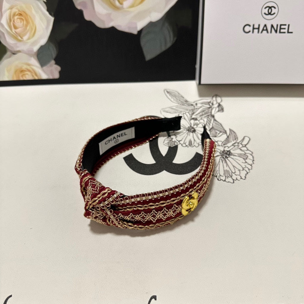 CHANEL RUBY RED MIX LIGHT YELLOW FABRIC HEADBAND 168586