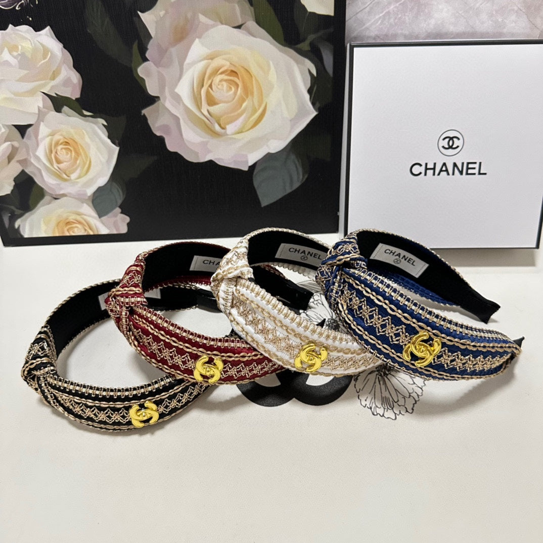 CHANEL RUBY RED MIX LIGHT YELLOW FABRIC HEADBAND 168586