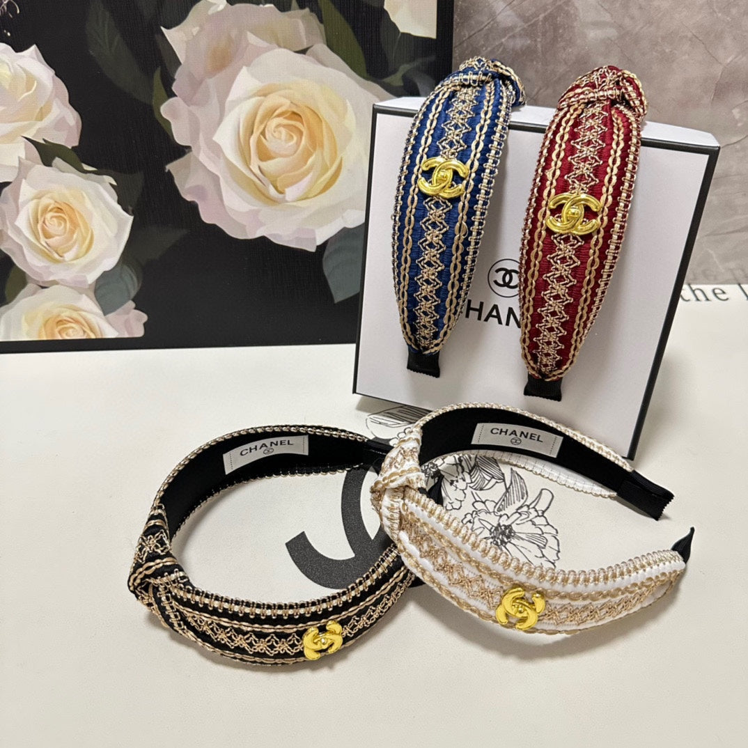 CHANEL RUBY RED MIX LIGHT YELLOW FABRIC HEADBAND 168586