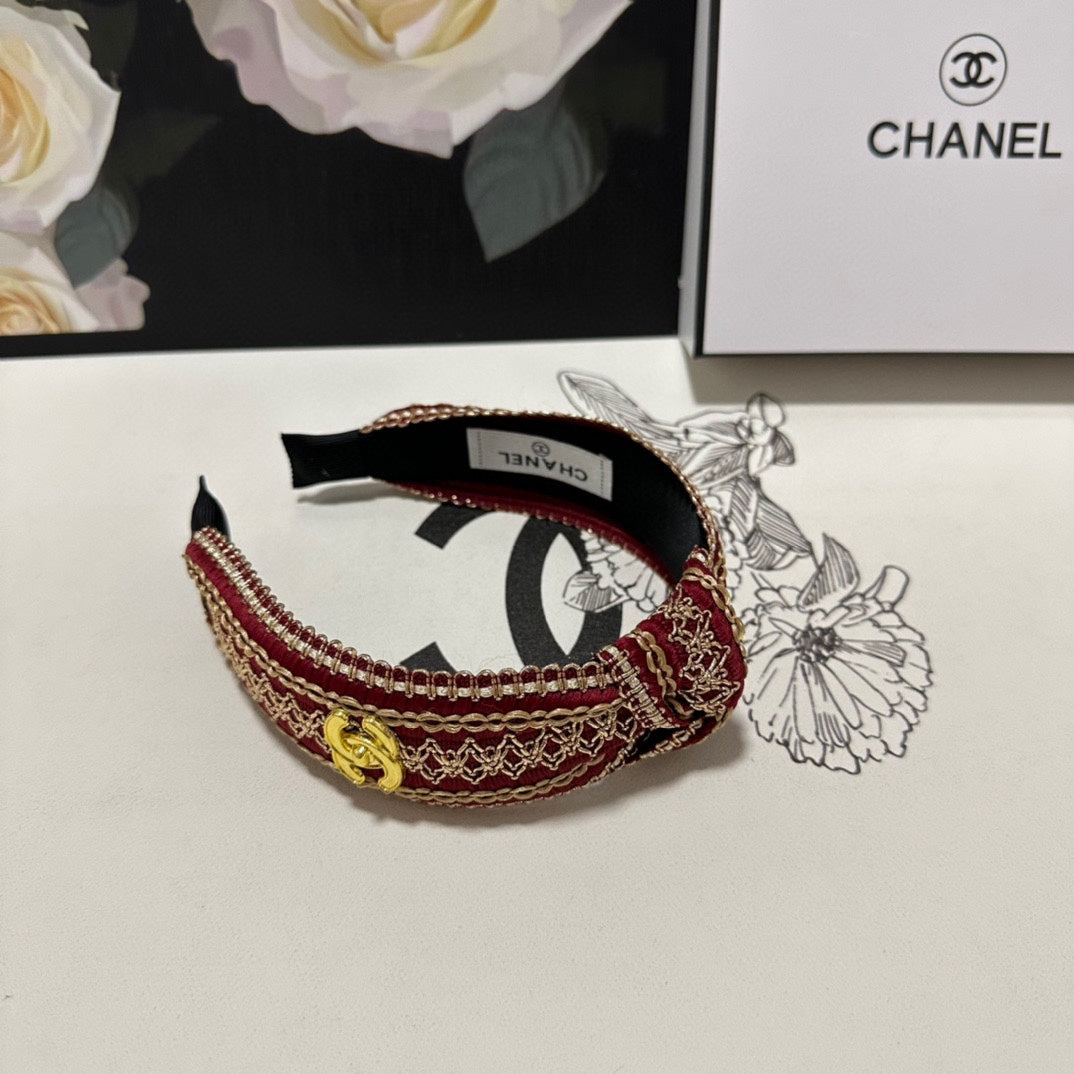 CHANEL RUBY RED MIX LIGHT YELLOW FABRIC HEADBAND 168586
