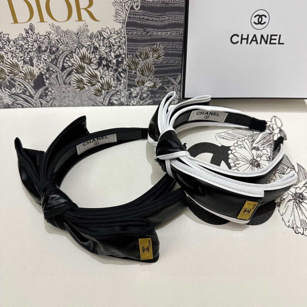CHANEL BLACK MIX WHITE SILK HAIRBAND 412467