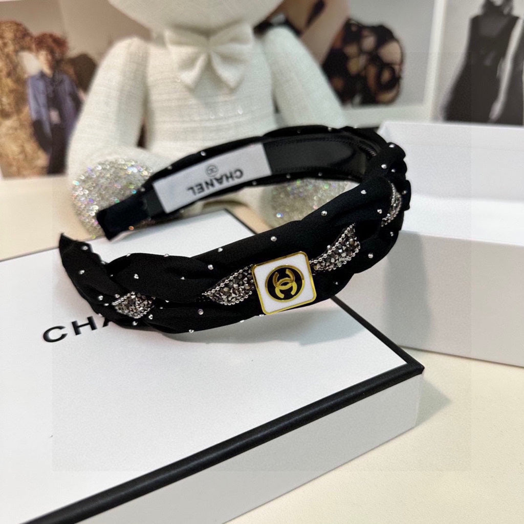 CHANEL BLACK FABRIC HAIRBAND WITH CRYSTAL 412475