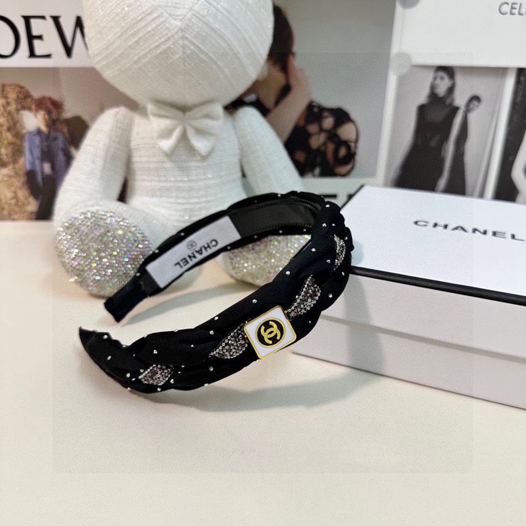 CHANEL BLACK FABRIC HAIRBAND WITH CRYSTAL 412475