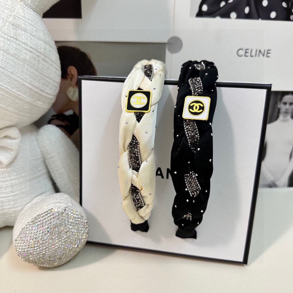 CHANEL BLACK FABRIC HAIRBAND WITH CRYSTAL 412475