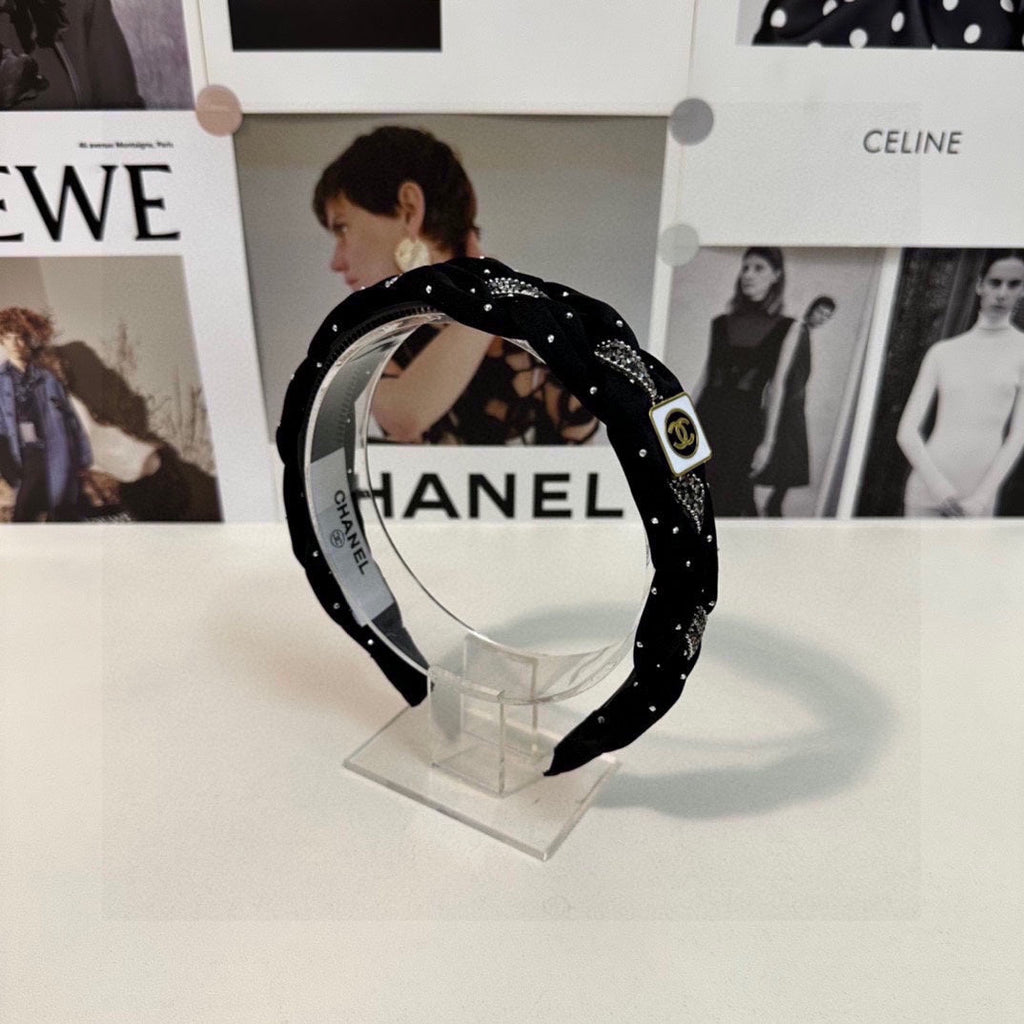 CHANEL BLACK FABRIC HAIRBAND WITH CRYSTAL 412475