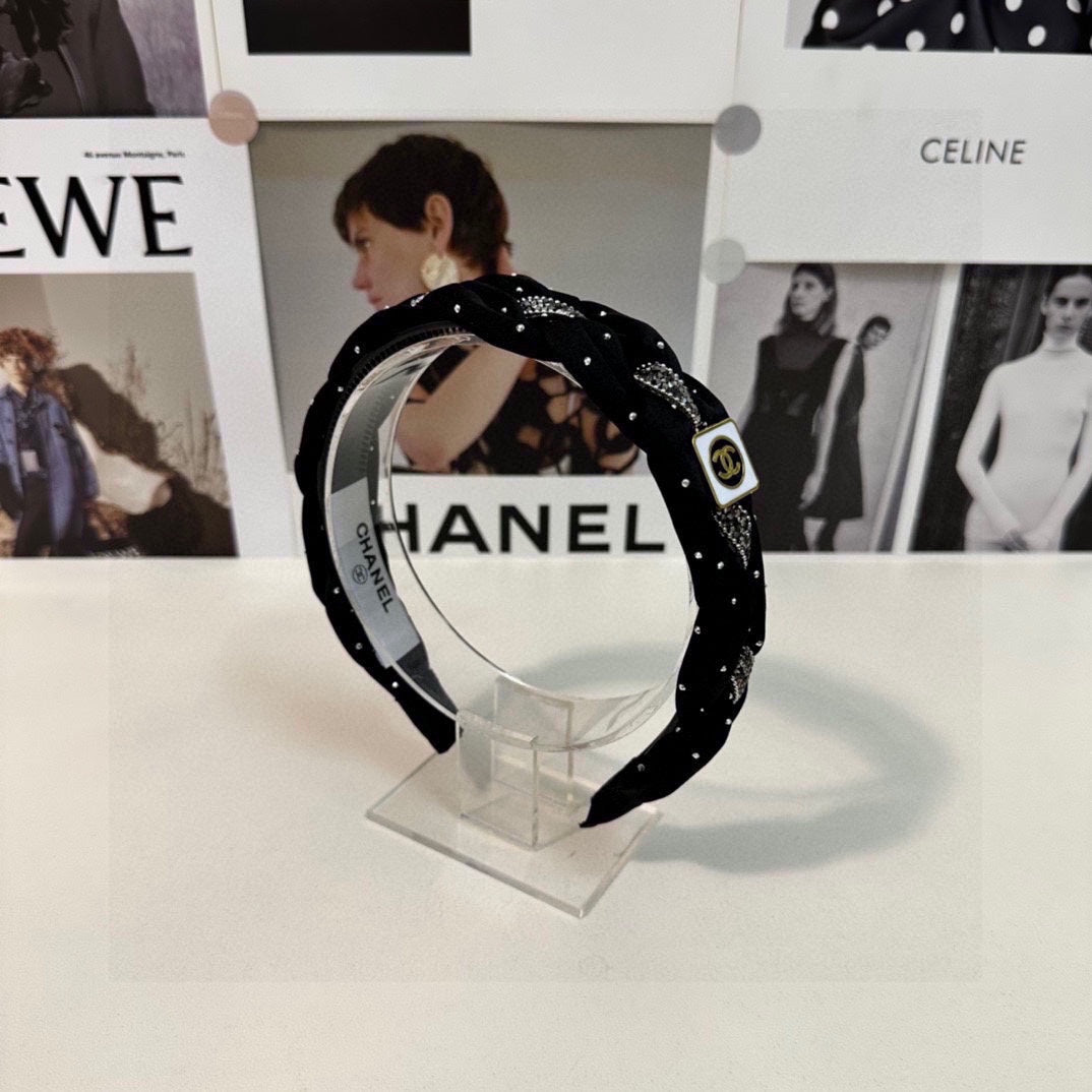 CHANEL BLACK FABRIC HAIRBAND WITH CRYSTAL 412475