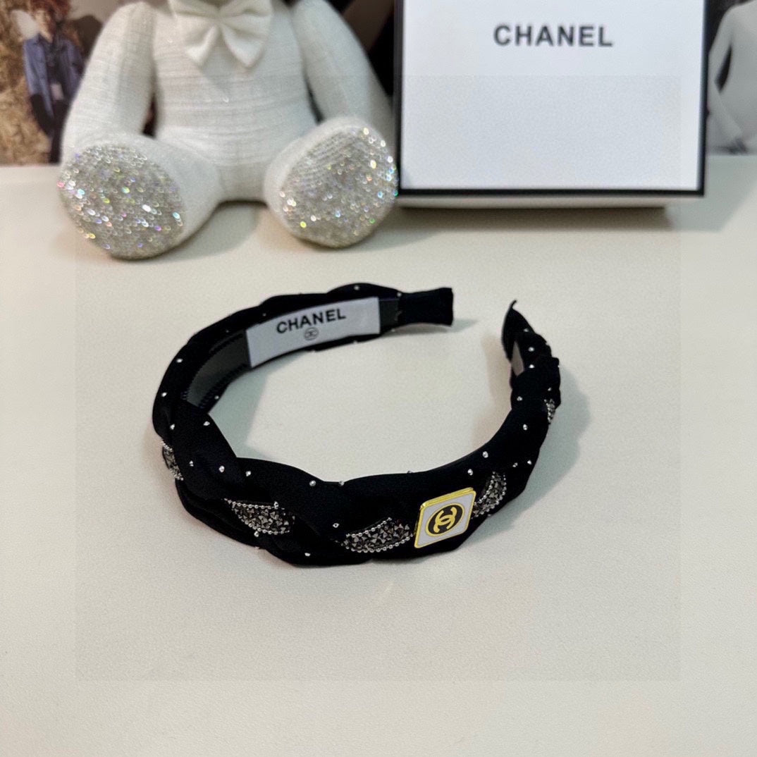 CHANEL BLACK FABRIC HAIRBAND WITH CRYSTAL 412475