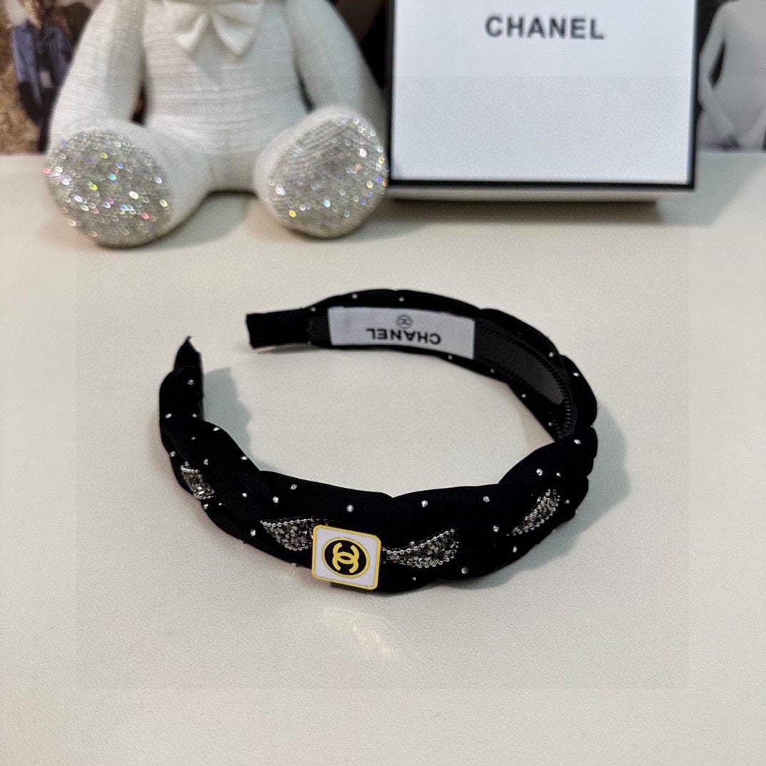 CHANEL BLACK FABRIC HAIRBAND WITH CRYSTAL 412475