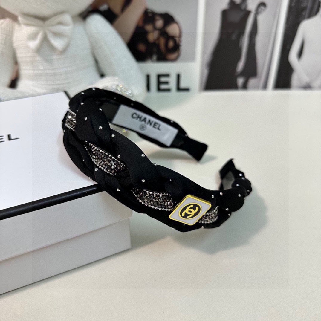 CHANEL BLACK FABRIC HAIRBAND WITH CRYSTAL 412475