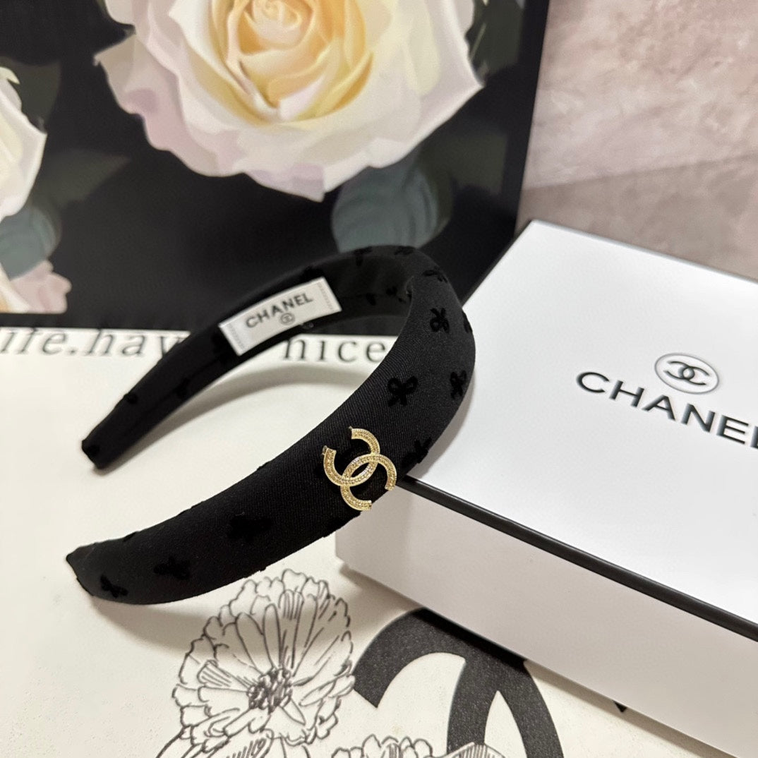 CHANEL BLACK FABRIC HAIRBAND 432839