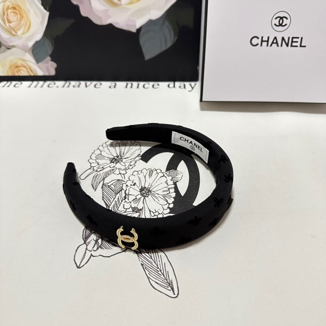 CHANEL BLACK FABRIC HAIRBAND 432839