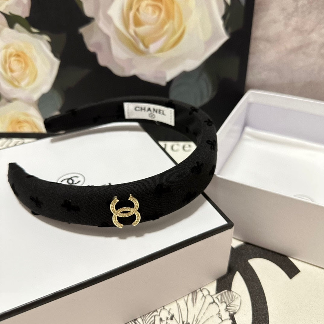 CHANEL BLACK FABRIC HAIRBAND 432839
