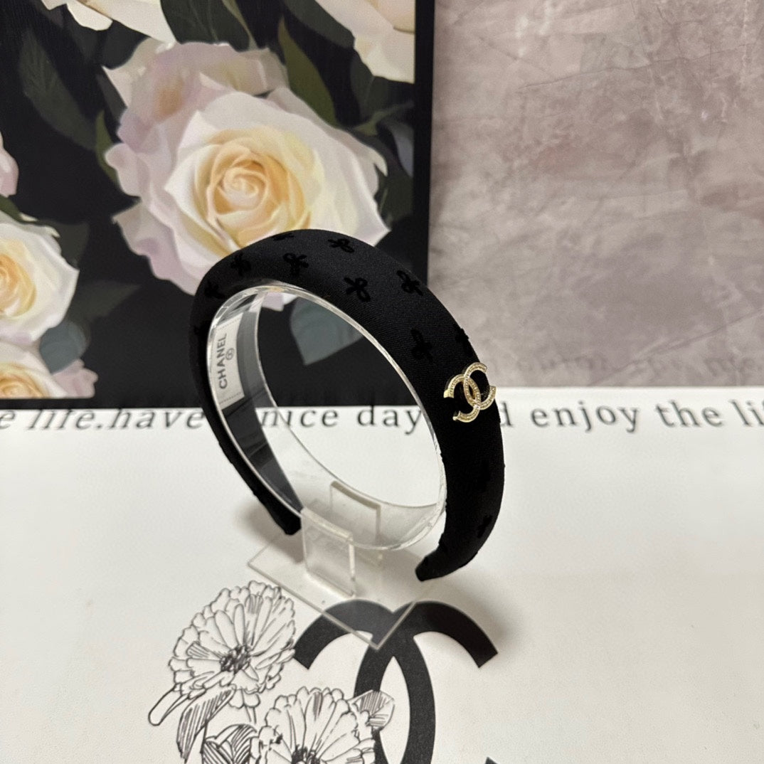 CHANEL BLACK FABRIC HAIRBAND 432839