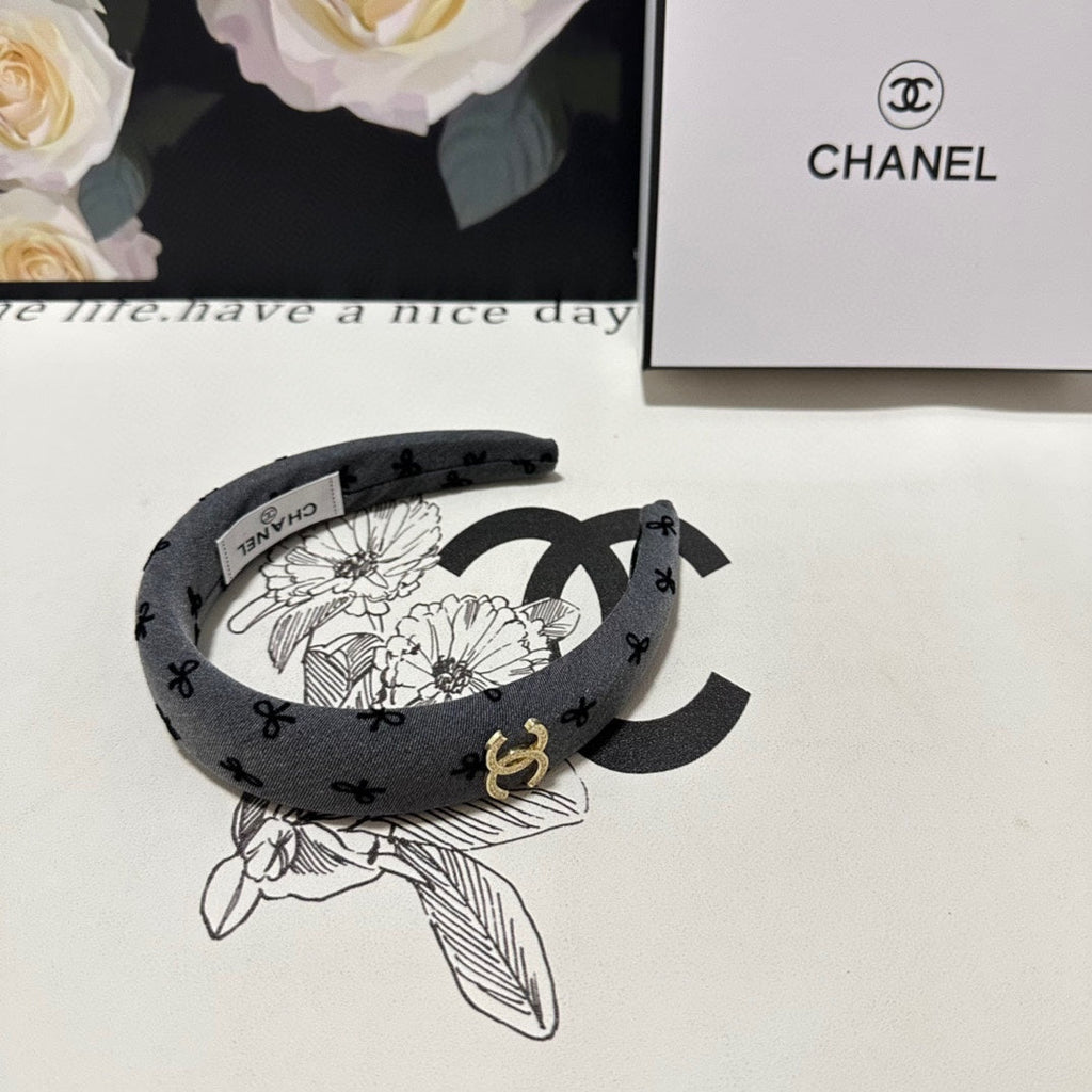 CHANEL DARK GRAY FABRIC HAIRBAND 432840