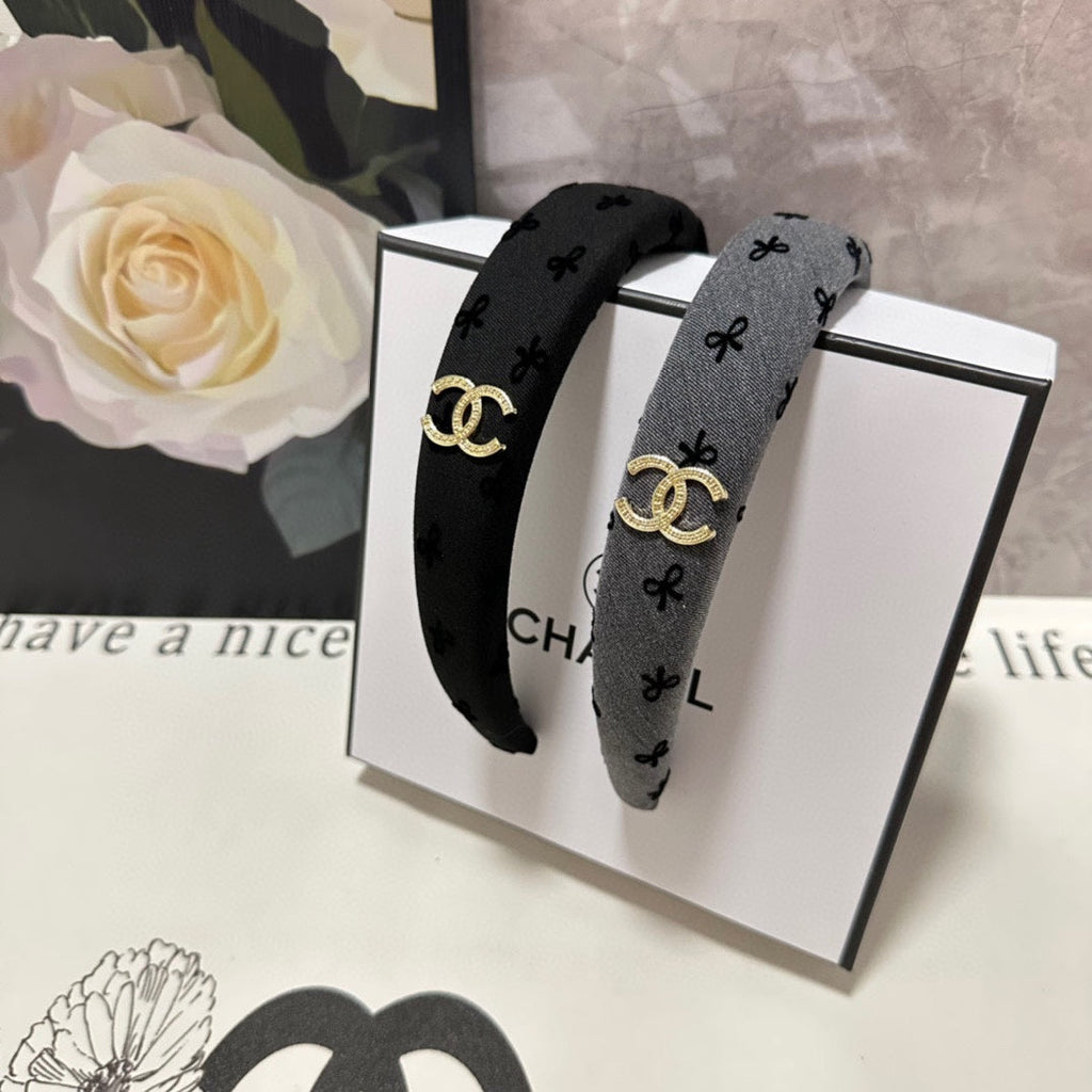 CHANEL DARK GRAY FABRIC HAIRBAND 432840