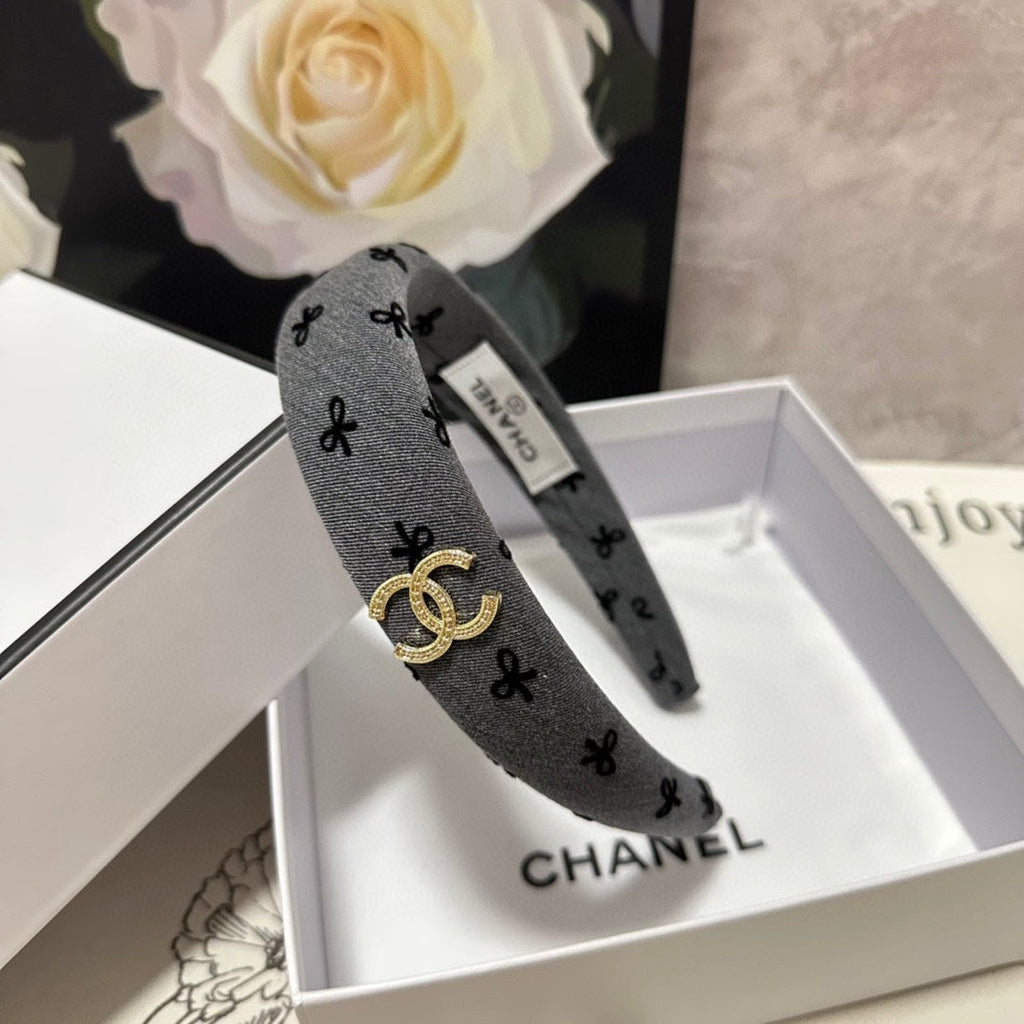 CHANEL DARK GRAY FABRIC HAIRBAND 432840