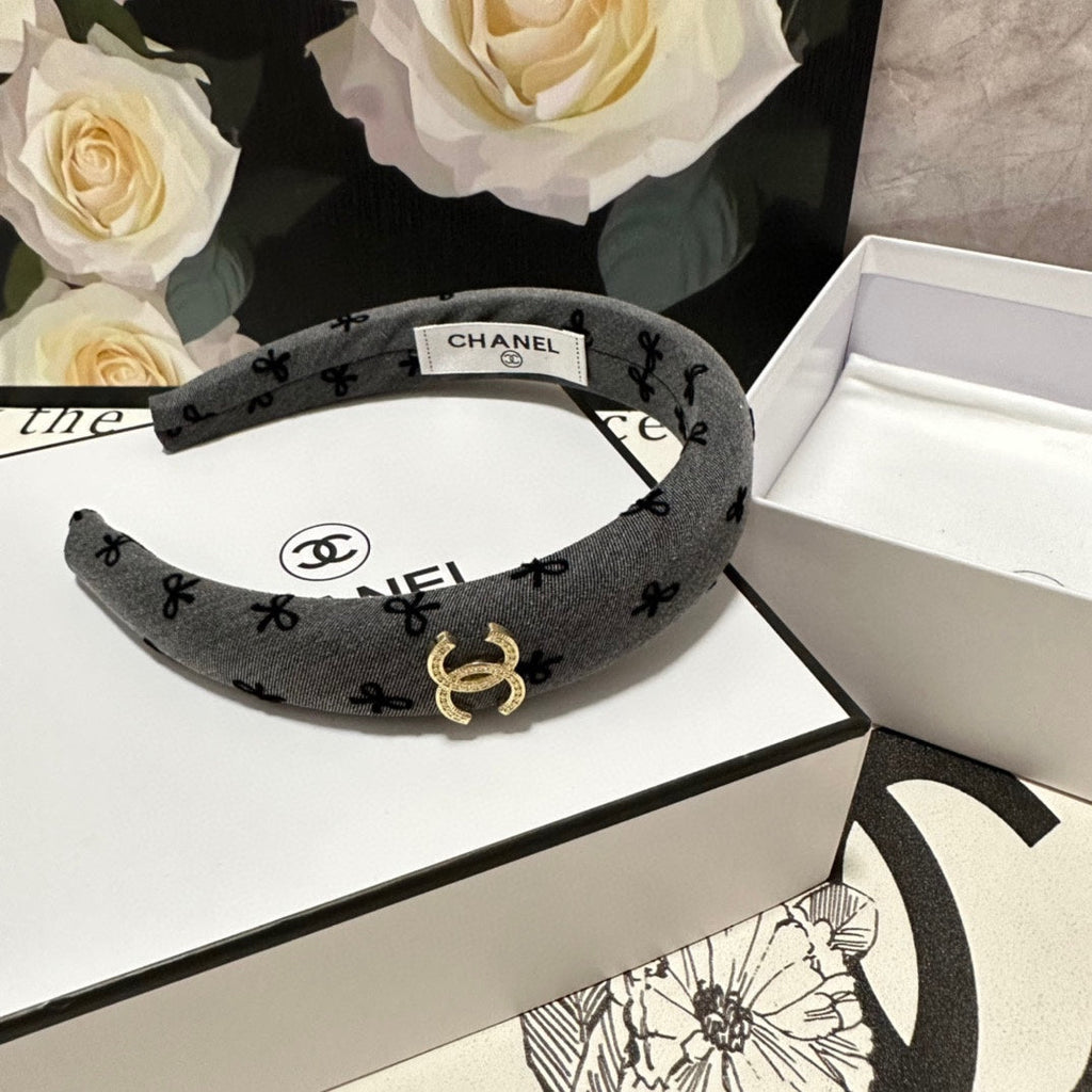 CHANEL DARK GRAY FABRIC HAIRBAND 432840