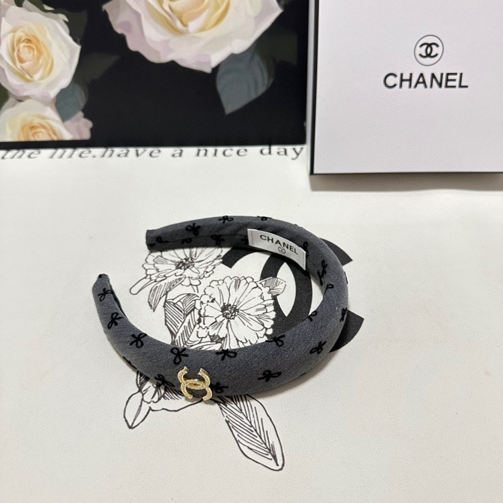 CHANEL DARK GRAY FABRIC HAIRBAND 432840